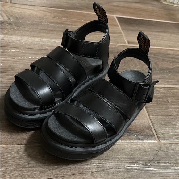 Dr Marten Blair Black Leather Platform Sandals - Picture 3 of 7